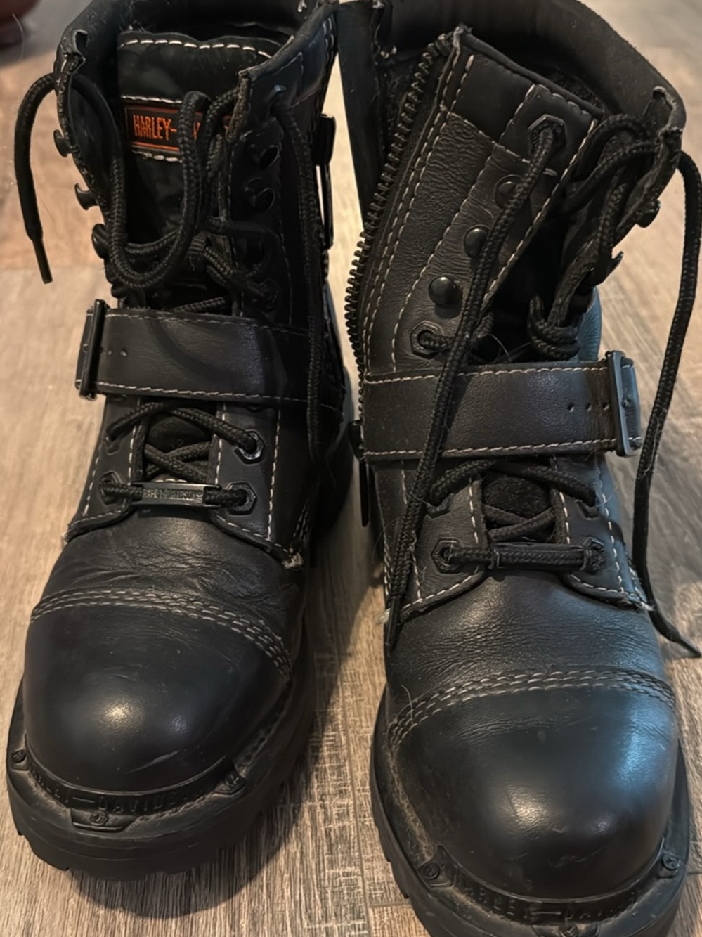 Harley-Davidson Black Leather Lace-Up Motorcycle Boots with Buckle